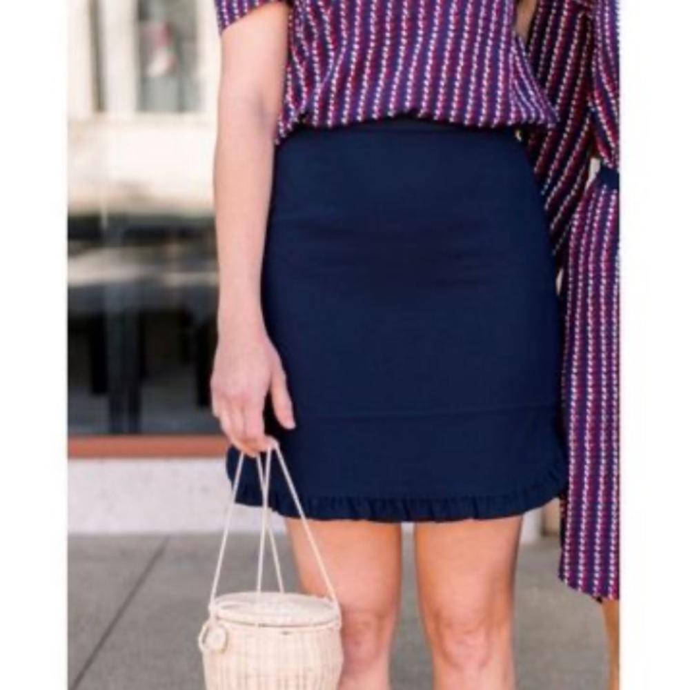 Draper James Ruffle Navy Blue Mini Skirt Size 10